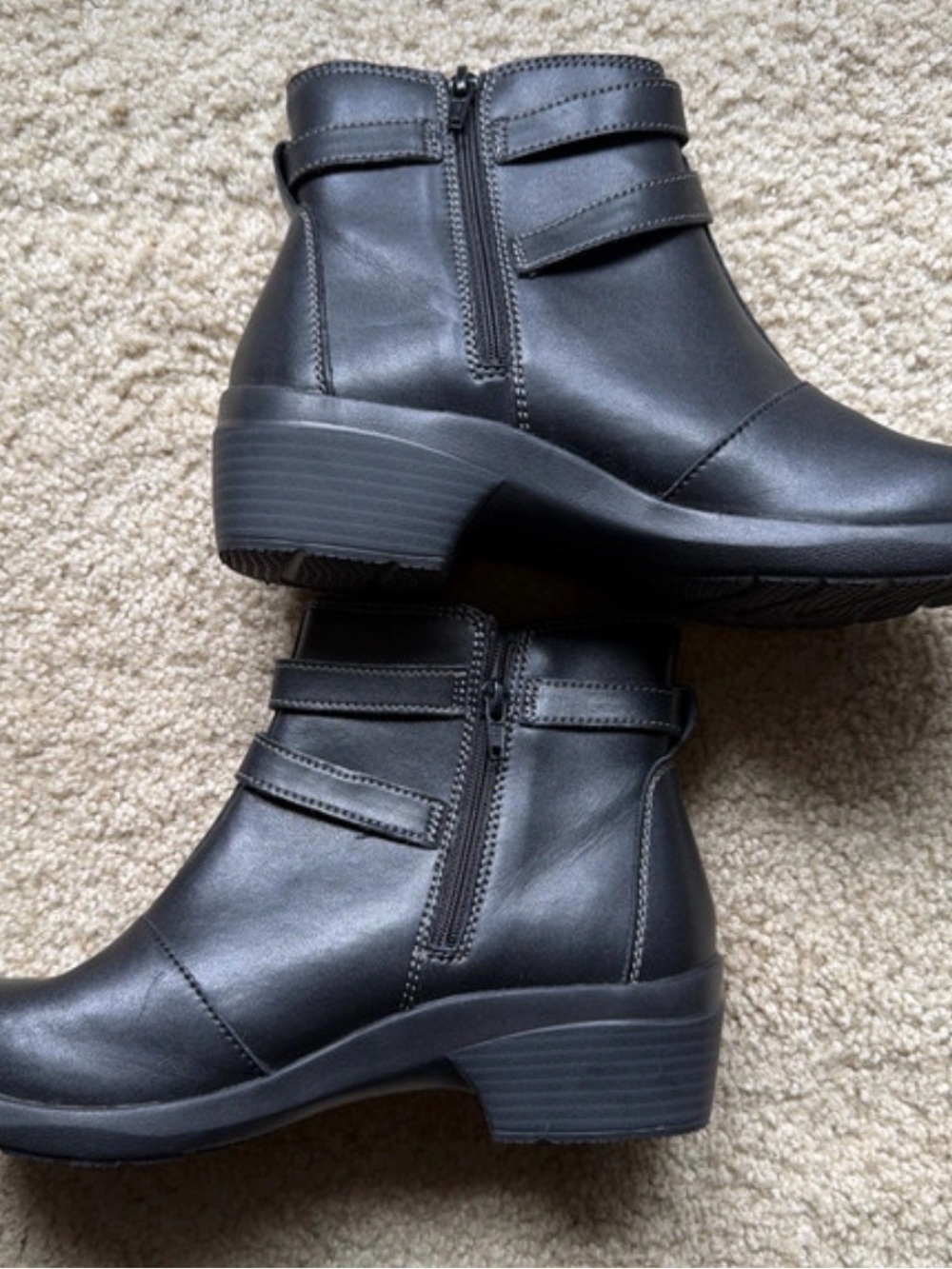 Clarks Black Leather Ankle Booties with Side Zip